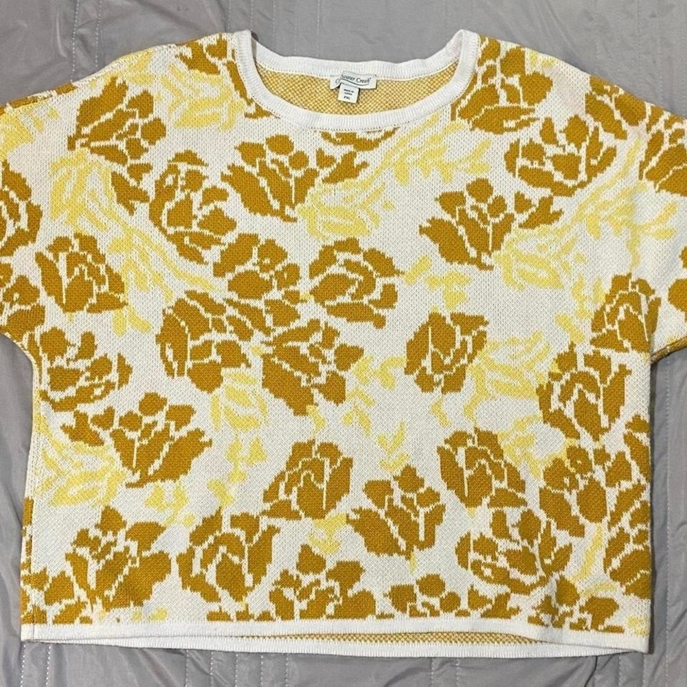 Coldwater Creek Floral Knit Short Sleeve Oversized Shirt SZ XL‎